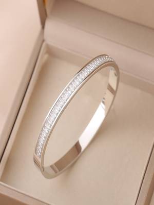Lux white zircon 18k plated stainless steel cuff bracelet 1