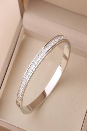 Lux white zircon 18k plated stainless steel cuff bracelet