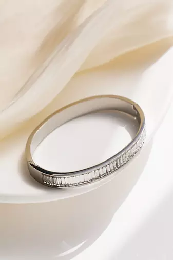 Lux white zircon 18k plated stainless steel cuff bracelet