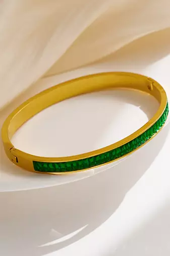 Lux green zircon 18k plated stainless steel cuff bracelet