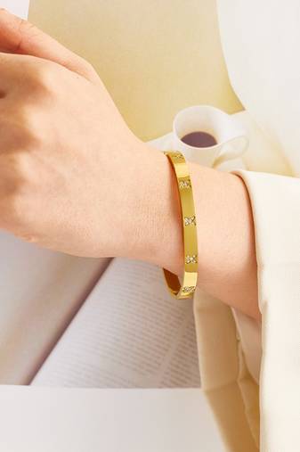 Cross 18k plated stainless steel cuff bracelet
