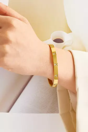 Cross 18k plated stainless steel cuff bracelet