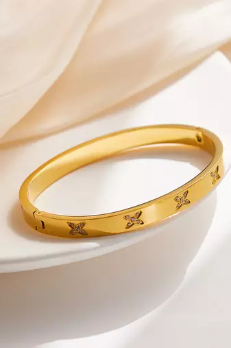 Cross 18k plated stainless steel cuff bracelet