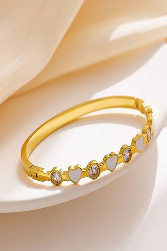 Enamel & zircon  18k plated stainless steel cuff bracelet