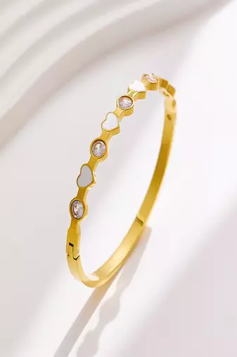 Enamel & zircon  18k plated stainless steel cuff bracelet