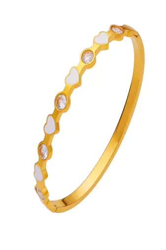 Enamel & zircon  18k plated stainless steel cuff bracelet