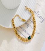 Green stone 18k gold plated link chain bracelet