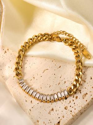 White zircon 18k goldplated curb chain bracelet 1