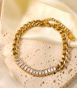 White zircon 18k goldplated curb chain bracelet