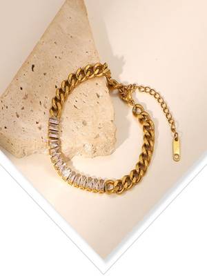 White zircon 18k goldplated curb chain bracelet 2