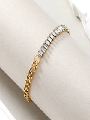 White zircon 18k goldplated curb chain bracelet 3