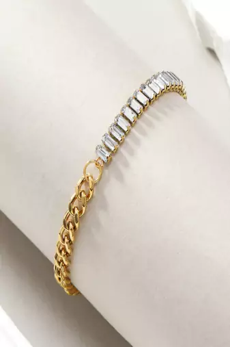 White zircon 18k goldplated curb chain bracelet