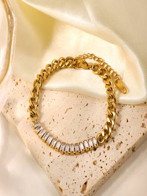 White zircon 18k goldplated curb chain bracelet 4
