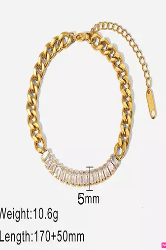 White zircon 18k goldplated curb chain bracelet