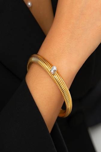 White zircon 18k plated stretch bracelet