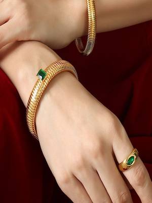 Green zircon 18k plated stretch bracelet 5