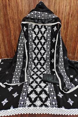 Black colour with embroidered work georgette semi stitched dress with unstitched bottom 2