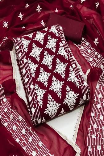 Maroon colour with embroidered work georgette semi stitched dress with unstitched bottom
