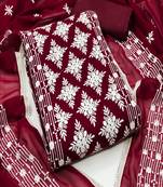 Maroon colour with embroidered work georgette semi stitched dress with unstitched bottom
