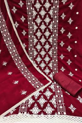 Maroon colour with embroidered work georgette semi stitched dress with unstitched bottom 3