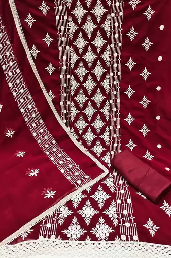 Maroon colour with embroidered work georgette semi stitched dress with unstitched bottom