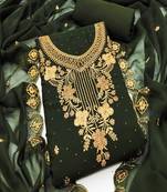 Green colour with embroidered work georgette semi stitched dress with unstitched bottom