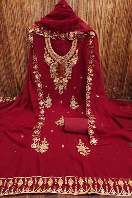 Maroon colour with embroidered work georgette semi stitched dress with unstitched bottom 2