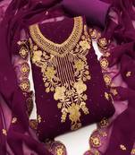 Purple colour with embroidered work georgette semi stitched dress with unstitched bottom