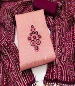Pink colour with embroidered work cotton semi stitched dress with unstitched bottom