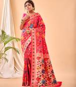 Psvan Pure Pink  Paithani Silk Blend Saree  With Meenakari Work And Paithani  With Saree And Blouse For Woman 