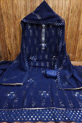 Aqua colour with heavy squince embroidered work oraganza semi stitched dress with unstitched bottom 2