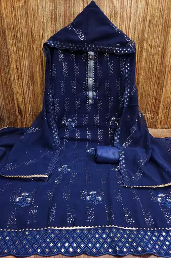 Aqua colour with heavy squince embroidered work oraganza semi stitched dress with unstitched bottom