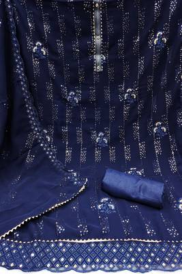Aqua colour with heavy squince embroidered work oraganza semi stitched dress with unstitched bottom 3