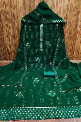 Green colour with heavy squince embroidered work oraganza semi stitched dress with unstitched bottom 2