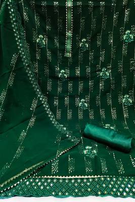 Green colour with heavy squince embroidered work oraganza semi stitched dress with unstitched bottom 3