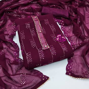 Maroon colour with heavy squince embroidered work oraganza semi stitched dress with unstitched bottom 1