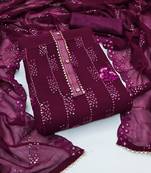 Maroon colour with heavy squince embroidered work oraganza semi stitched dress with unstitched bottom