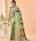 Psvan Pure Green Paithani Silk Blend Saree  With Meenakari Work And Paithani  With Saree And Blouse For Woman 