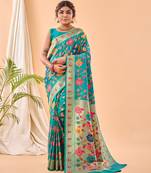 Psvan Pure Rama  Paithani Silk Blend Saree  With Meenakari Work And Paithani  With Saree And Blouse For Woman 