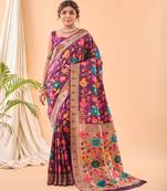  Psvan Pure Wine  Paithani Silk Blend Saree  With Meenakari Work And Paithani  With Saree And Blouse For Woman 
