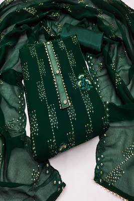 Green colour with heavy squince embroidered work oraganza semi stitched dress with unstitched bottom 1