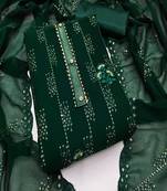 Green colour with heavy squince embroidered work oraganza semi stitched dress with unstitched bottom