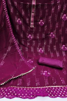 Maroon colour with heavy squince embroidered work oraganza semi stitched dress with unstitched bottom 3