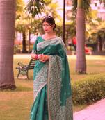 Rama Green Banglori Silk Blend Woven Saree Festive Wear