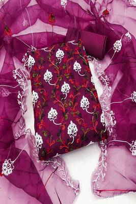 Purple colour with heavy squince embroidered work oraganza semi stitched dress with unstitched bottom 1