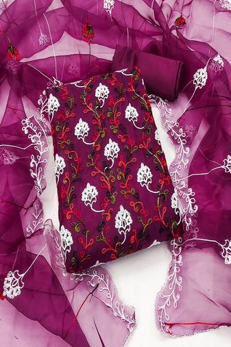Purple colour with heavy squince embroidered work oraganza semi stitched dress with unstitched bottom