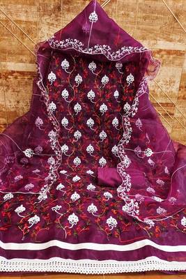Purple colour with heavy squince embroidered work oraganza semi stitched dress with unstitched bottom 2