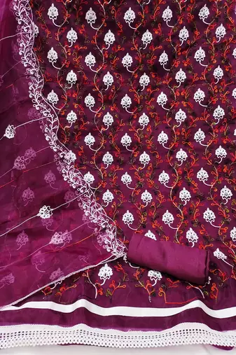 Purple colour with heavy squince embroidered work oraganza semi stitched dress with unstitched bottom
