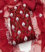 Maroon colour with heavy squince embroidered work oraganza semi stitched dress with unstitched bottom