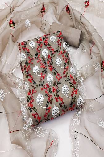 Grey colour with heavy squince embroidered work oraganza semi stitched dress with unstitched bottom